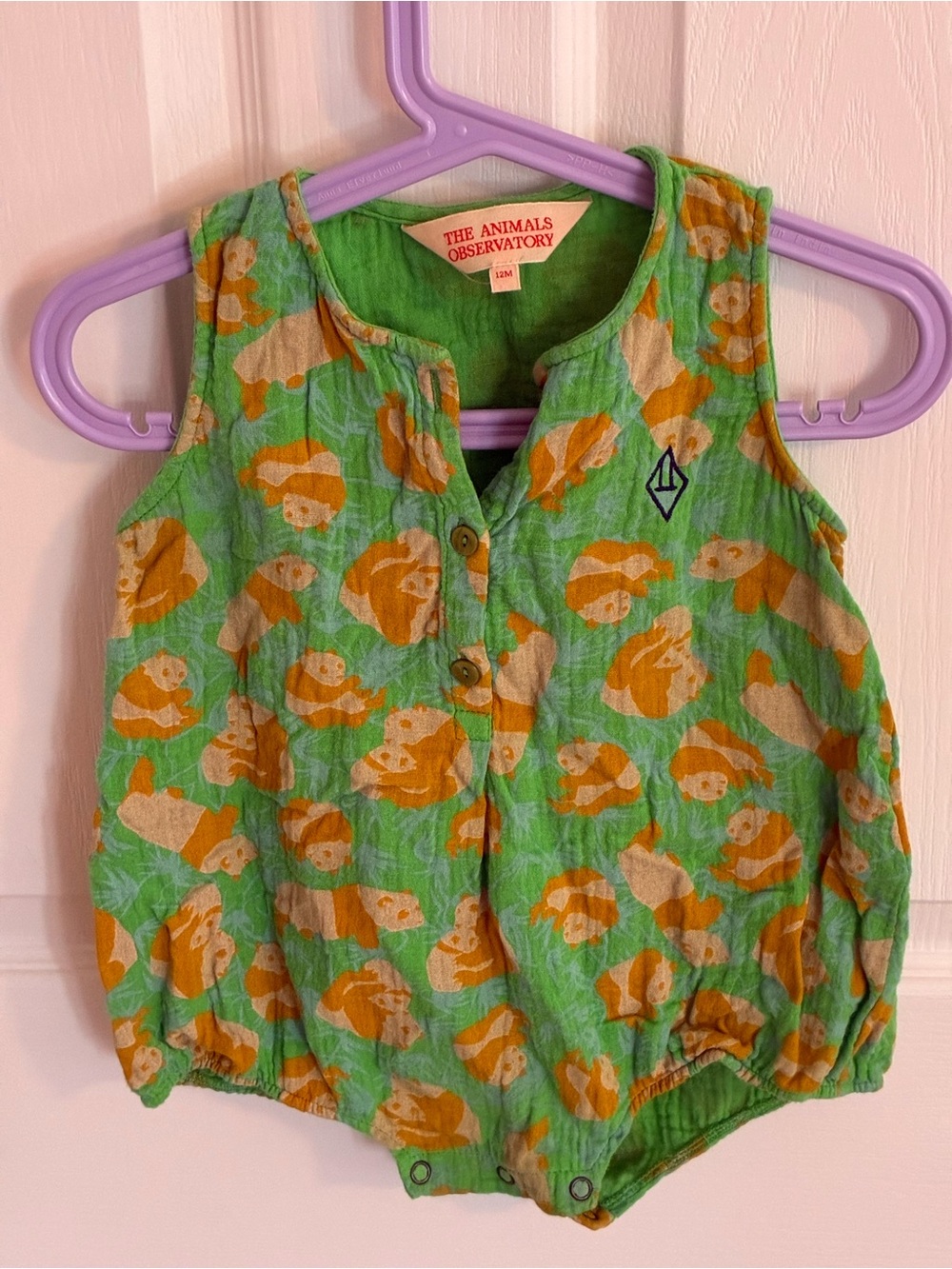 The Animals Observatory Green & Orange Baby Romper